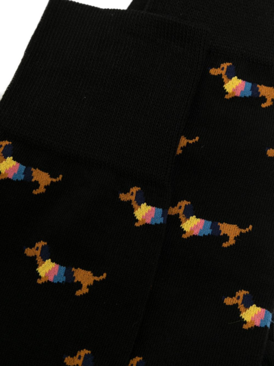 Shop Paul Smith Dog-embroidered Ankle Socks In Black