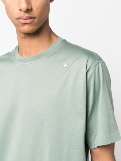 Shop Stone Island Logo-embroidered Cotton T-shirt In Green