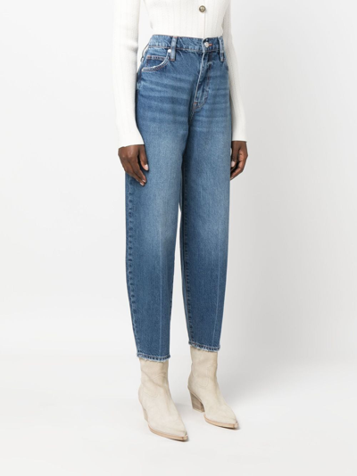 Shop Frame High-waist Cropped-leg Jeans In Blue