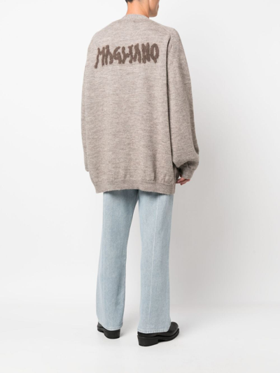 Shop Magliano Intarsia-knit Logo V-neck Cardigan In Brown