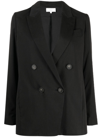 Shop Vince Double-breasted Lyocell-blend Blazer In Black