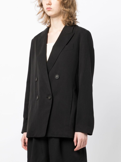 Shop Vince Double-breasted Lyocell-blend Blazer In Black