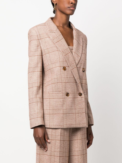 Twinset Double-breasted Checked Blazer In Brown
