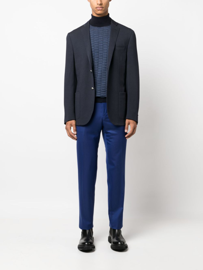 Corneliani Textured-finish Single-breasted Blazer In Blue