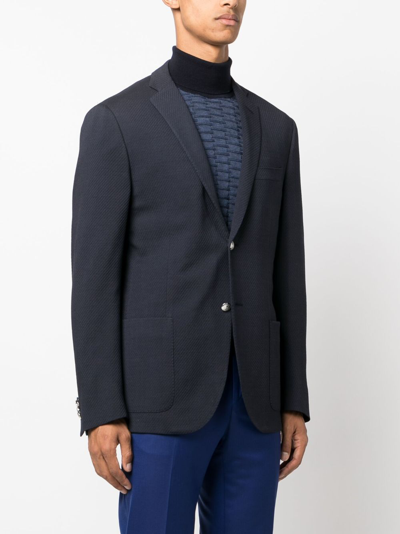 Corneliani Textured-finish Single-breasted Blazer In Blue