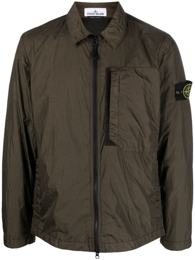 Shop Stone Island Compass-patch Zip-up Lightweight Jacket In Green