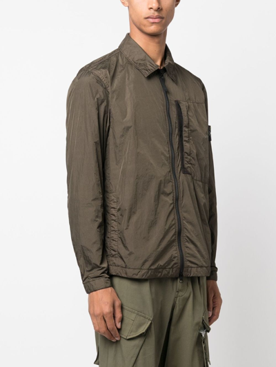 Stone Island Compass-patch Zip-up Lightweight Jacket In Green