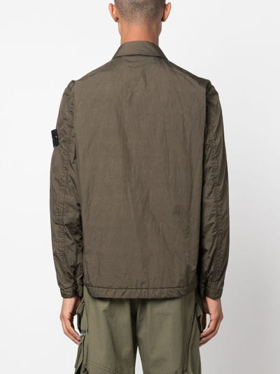 Stone Island Compass-patch Zip-up Lightweight Jacket In Green