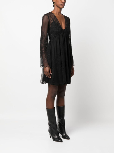 Shop Twinset Layered Lace Flared Dress In Black