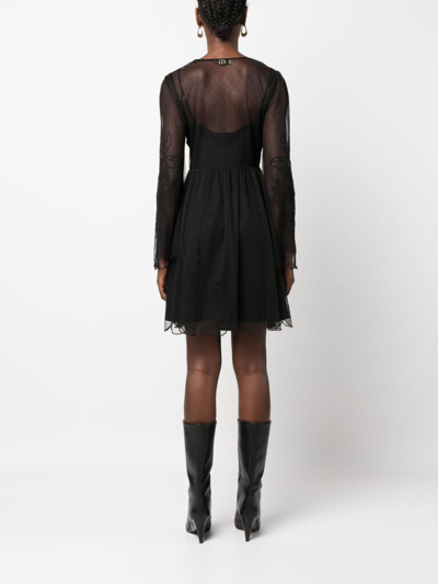 Shop Twinset Layered Lace Flared Dress In Black