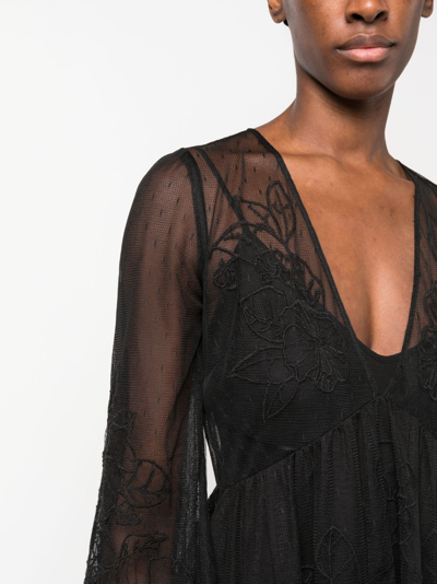 Shop Twinset Layered Lace Flared Dress In Black