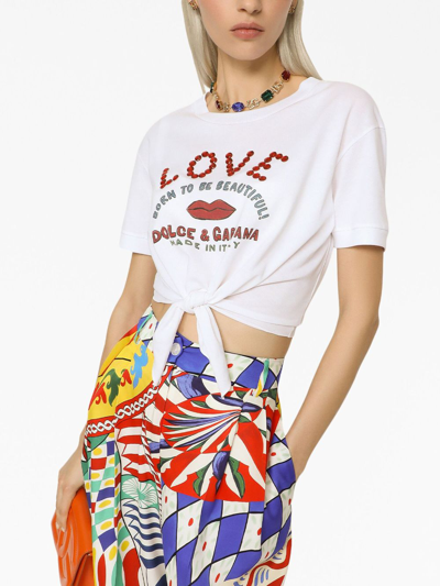 Shop Dolce & Gabbana Logo-print Waist-tie T-shirt In White
