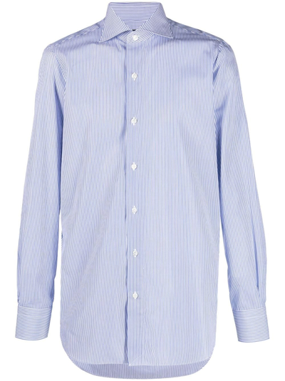 Shop Finamore 1925 Napoli Spread-collar Striped Shirt In Blue