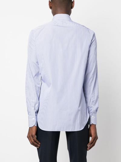 Shop Finamore 1925 Napoli Spread-collar Striped Shirt In Blue
