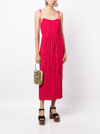 Ulla Johnson Orla Tie-shoulder Plissé Midi Dress In Pink