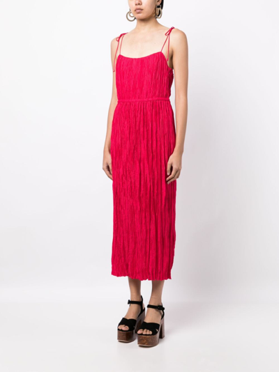 Ulla Johnson Orla Tie-shoulder Plissé Midi Dress In Pink