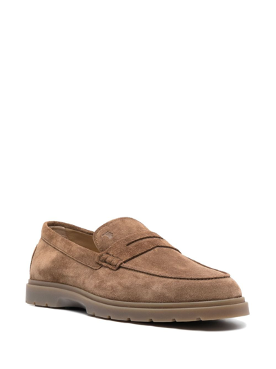 Shop Tod's Slipper Penny-slot Suede Loafers In Brown