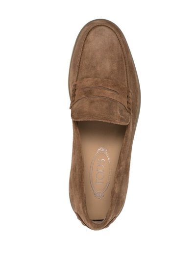 Shop Tod's Slipper Penny-slot Suede Loafers In Brown