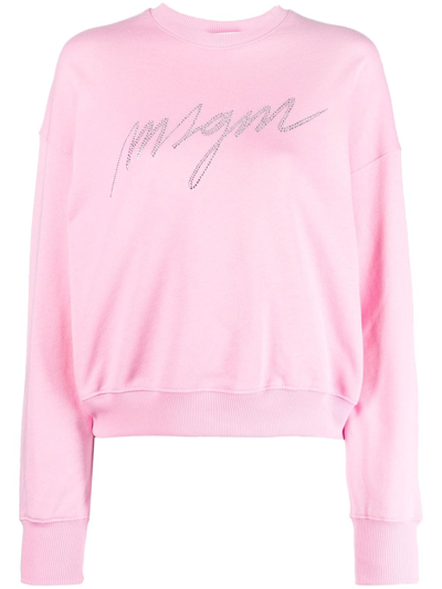 Shop Msgm Logo-embellished Cotton Sweatshirt In Pink