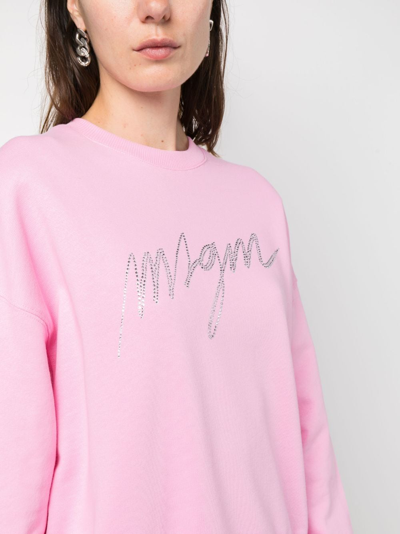 Shop Msgm Logo-embellished Cotton Sweatshirt In Pink