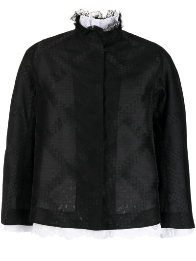 Shop Shiatzy Chen Lace Collar Jacket Set In Black