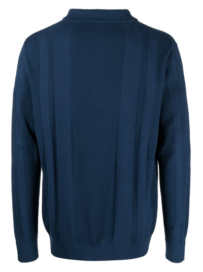 Shop Sunspel Ribbed Knitted Cardigan In Blue