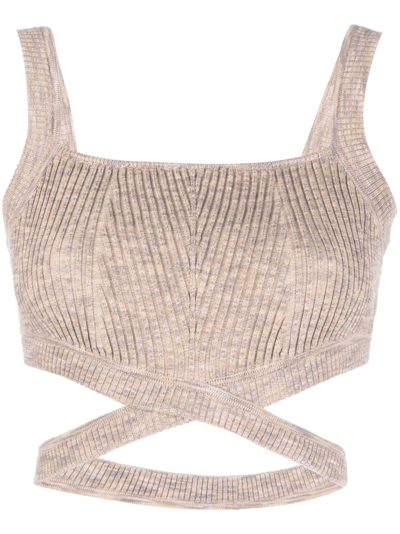 Shop Cult Gaia Sayda Cropped Knitted Top In Brown