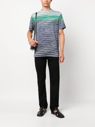 Shop Missoni Gradient-effect Striped Cotton T-shirt In Blue