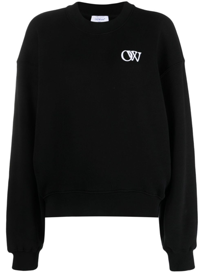 Shop Off-white Ow Logo-print Cotton Sweatshirt In Black White