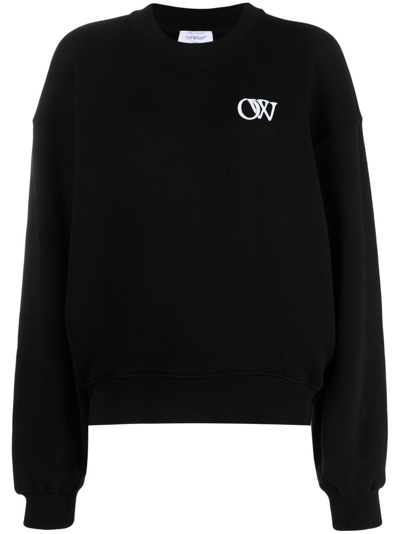 Off-white Flock Ow Logo Crewneck Sweatshirt In Black White