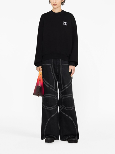 Off-white Flock Ow Logo Crewneck Sweatshirt In Black White