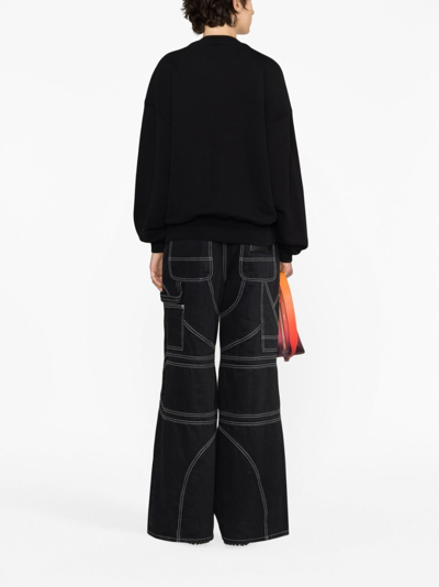 Off-white Flock Ow Logo Crewneck Sweatshirt In Black White