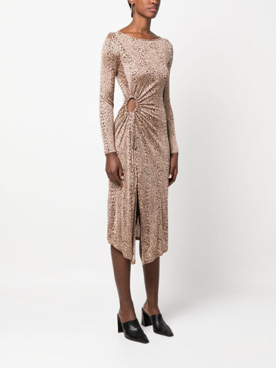 Twinset Leopard-print Gathered Midi Dress In Neutrals