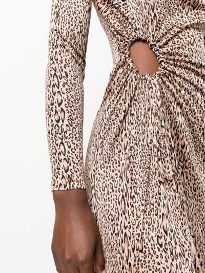 Twinset Leopard-print Gathered Midi Dress In Neutrals