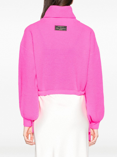 Shop Msgm Roll-neck Ribbed-knit Sweatshirt In Pink