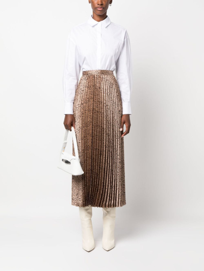 Twinset Leopard-print Pleated Midi Skirt In Neutrals