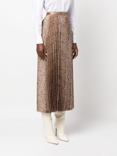 Twinset Leopard-print Pleated Midi Skirt In Neutrals