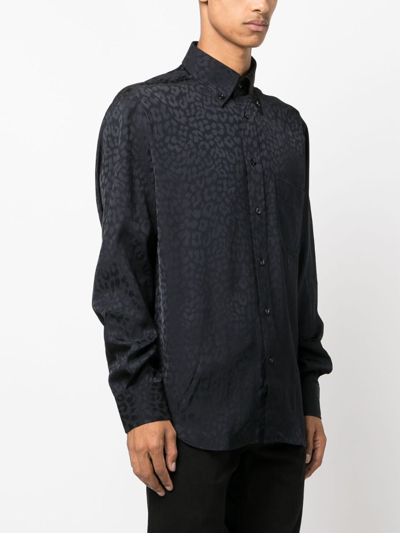 Shop Tom Ford Leopard-print Button-up Shirt In Black