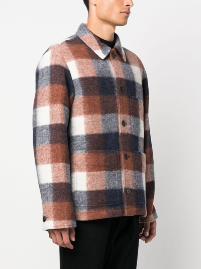 Shop Apc Checked Button-up Coat In Blue