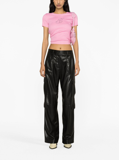 Msgm Black Cargo Pockets Faux-leather Trousers In Black