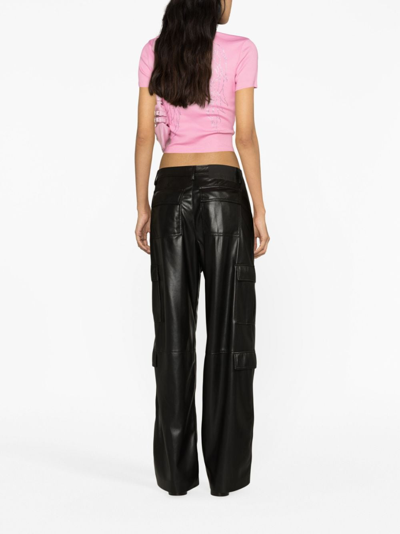 Msgm Black Cargo Pockets Faux-leather Trousers In Black