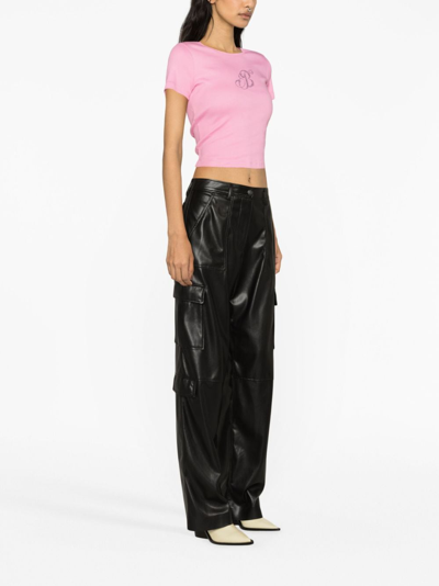 Msgm Black Cargo Pockets Faux-leather Trousers In Black
