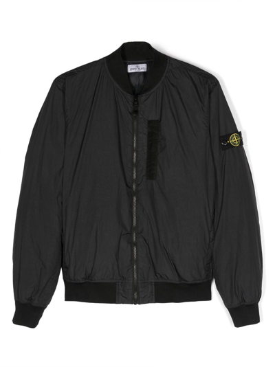 Shop Stone Island Junior Compass-motif Bomber Jacket In Black