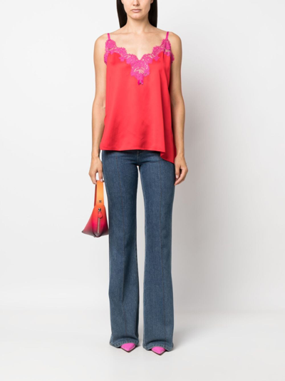 Dsquared2 Lace-panelled Asymmetric Cami Top In Red