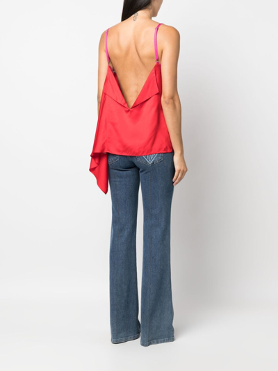 Shop Dsquared2 Lace-panelled Asymmetric Cami Top In Red