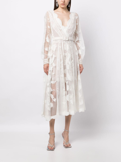 Shop Oscar De La Renta Guipure-lace Semi-sheer Midi Dress In White