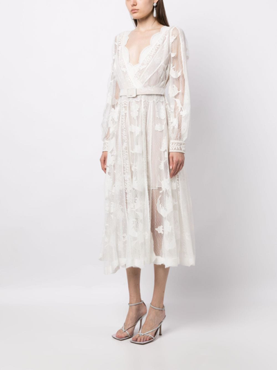 Shop Oscar De La Renta Guipure-lace Semi-sheer Midi Dress In White