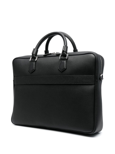 Shop Serapian Logo-print Leather Laptop Bag In Black
