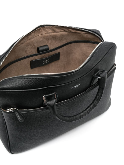 Shop Serapian Logo-print Leather Laptop Bag In Black