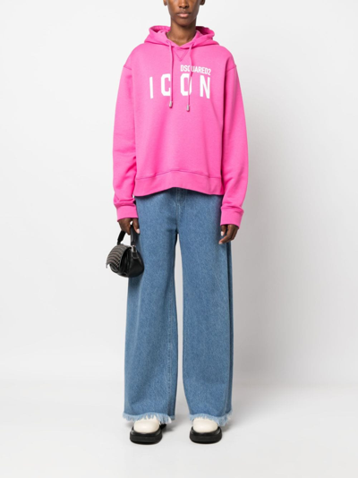 Dsquared2 Icon Logo Print Cotton Jersey Hoodie In Pink